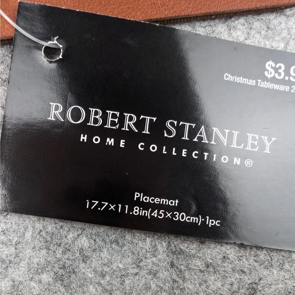 Robert Stanley Gray Felt Placemats Set of 6 Faux Leather Flatware Straps